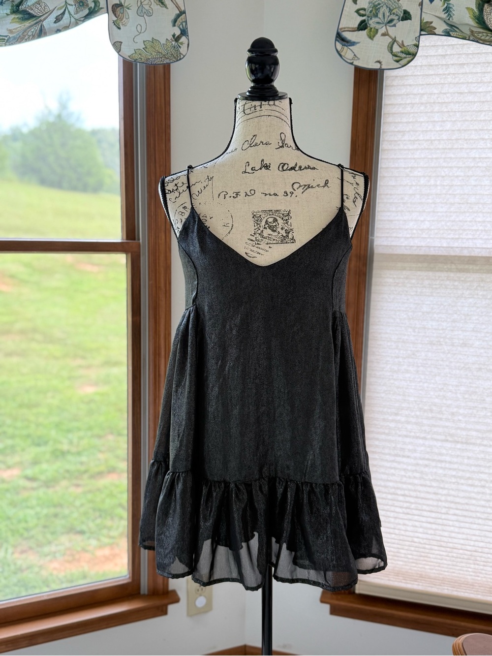 Lucy in the Sky Sparkle Black Ruffle-Hem Mini Slip Dress